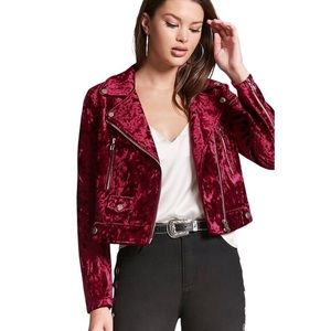 Red velvet moto biker jacket